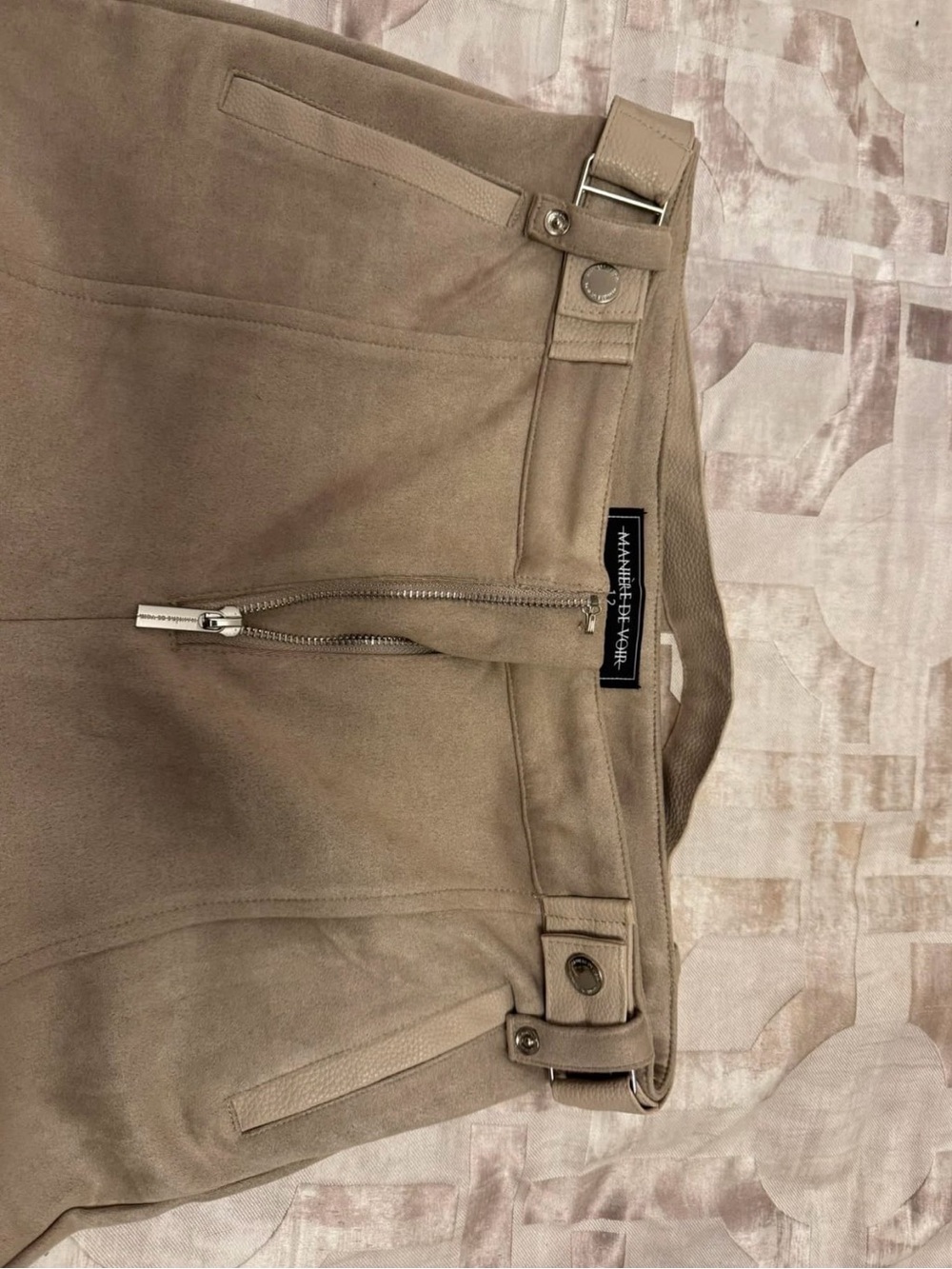 Maniére De Voir Light Tan Suede and Leather Pants